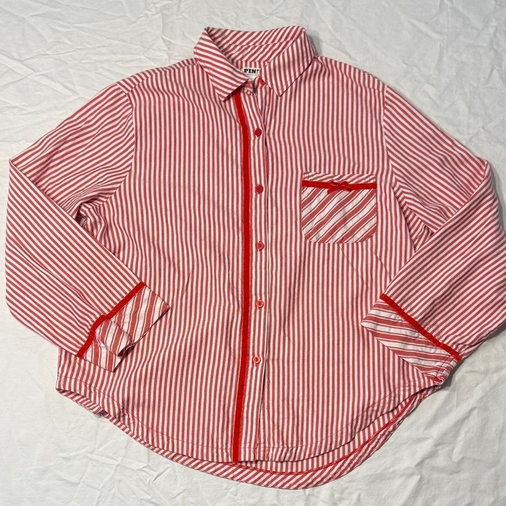 PINK Victoria's Secret Red and White Striped Pajama Top